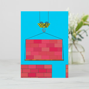 Construction Crane Lifting Brick Wall  Invitation
