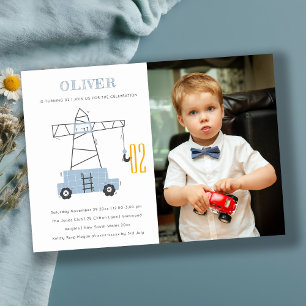 Construction Crane Photo Any Age Birthday Invite