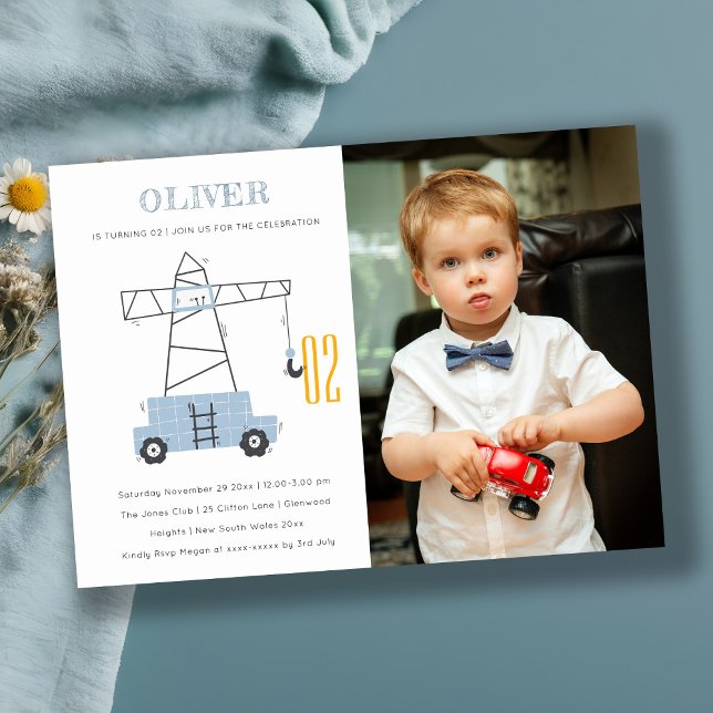 Construction Crane Photo Any Age Birthday Invite (Creator Uploaded)