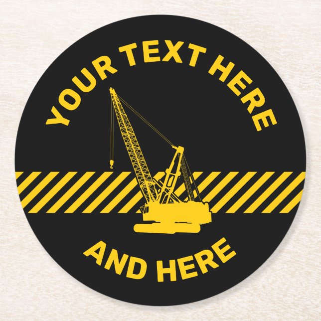 Construction Crane Round Paper Coaster (Front)