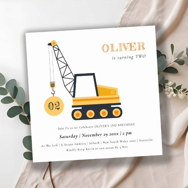 Construction Crane Vehicle Any Age Birthday Invite (Creator Uploaded)