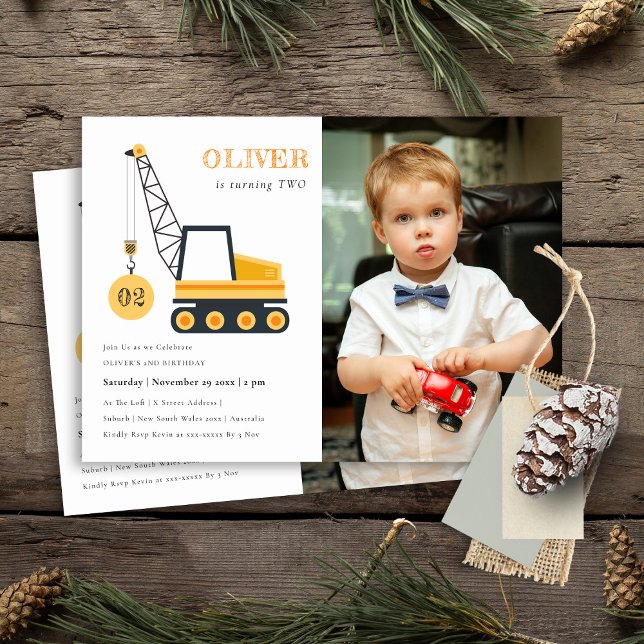 Construction Crane Vehicle Photo Birthday Invite (Creator Uploaded)