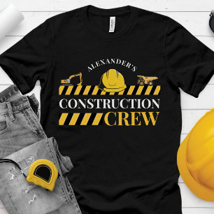 Construction Crew Boy Birthday Party Family Black T-Shirt