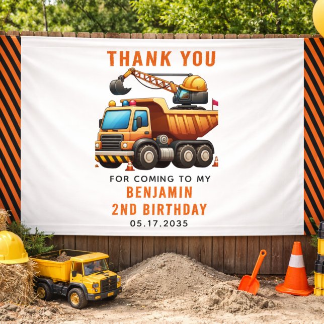 Construction Crew Dump Truck 2nd Birthday Banner (Construction Crew Dump Truck Boy 2nd Birthday banner)