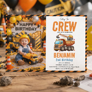 Construction Crew Dump Truck Boy 2nd Birthday Invitation