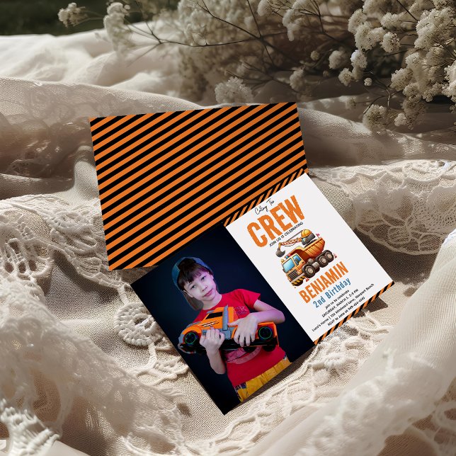 Construction Crew Dump Truck Boy 2nd Birthday Invitation (Creator Uploaded)