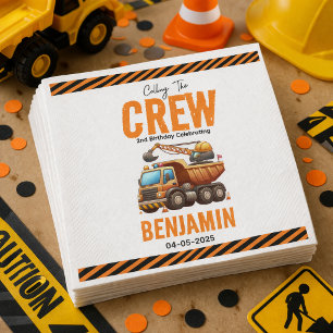 Construction Crew Dump Truck Boy 2nd Birthday Napkin