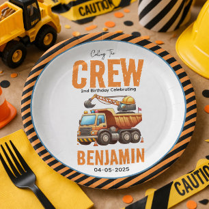 Construction Crew Dump Truck Boy 2nd Birthday Paper Plate