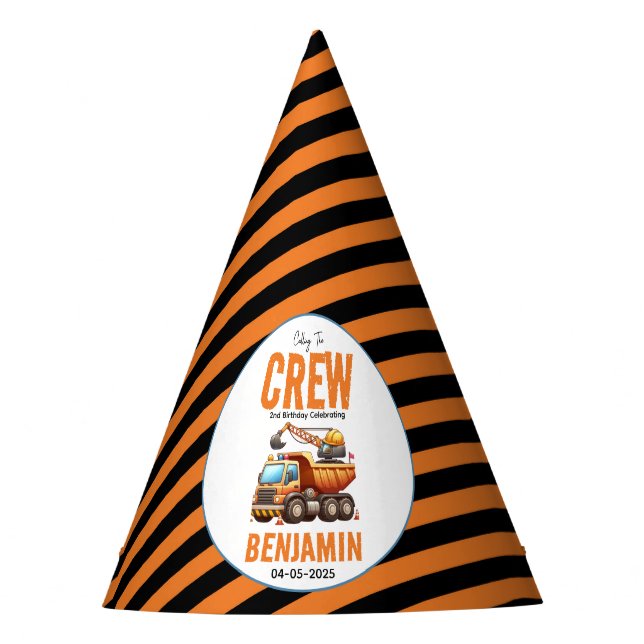 Construction Crew Dump Truck Boy 2nd Birthday Party Hat (Front)