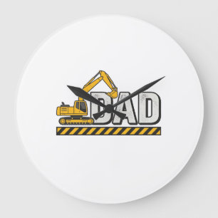 Construction Dad Excavator Vintage Shirt Design_1 Large Clock