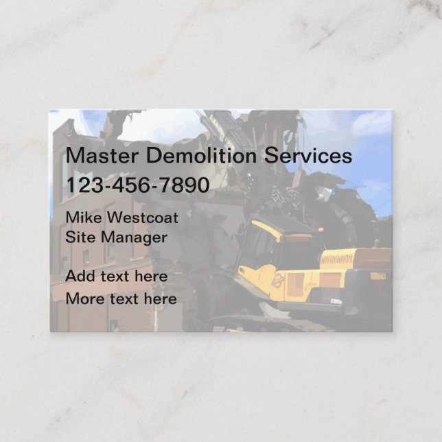 Construction Demolition Services Business Cards (Front)