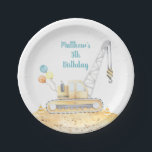 Construction Digger Dump Truck Birthday Paper Plate<br><div class="desc">This adorable design features watercolor construction trucks and colourful balloons.</div>