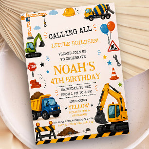 Construction Digger Trucks 3rd Birthday Invitation