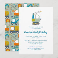 Construction Digger Trucks Blue 2nd Birthday Party