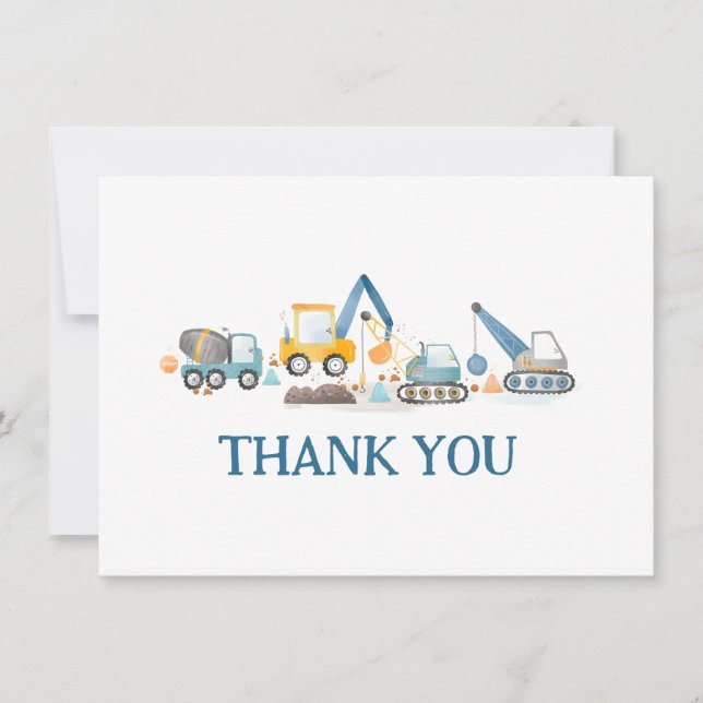 Construction Diggers and Truck, Thank You Card (Front)