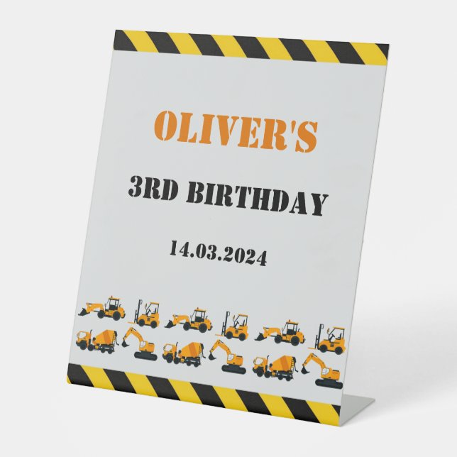 Construction Diggers Birthday Party Pedestal Sign  (Front)