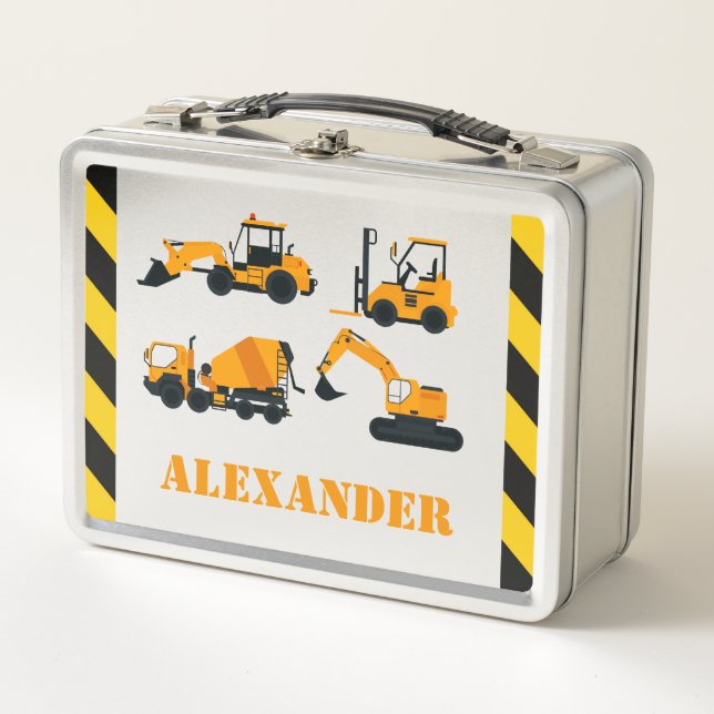 Construction Diggers Kids Personalized Lunchbox (Front)