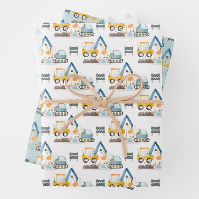 Construction Diggers Pattern Wrapping Paper Sheet (In situ)