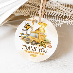 Construction Digging It 3rd Birthday Party Round Favour Tags