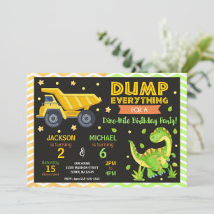 Construction & Dinosaur Joint Birthday Invitation