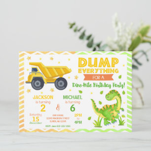 Construction & Dinosaur Joint Birthday Invitation