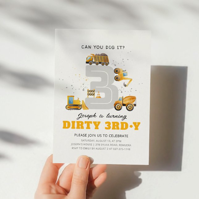 Construction Dirty 3rdy Birthday Party Invitation (Creator Uploaded)