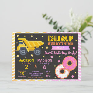 Construction & Donuts Joint Birthday Invitation