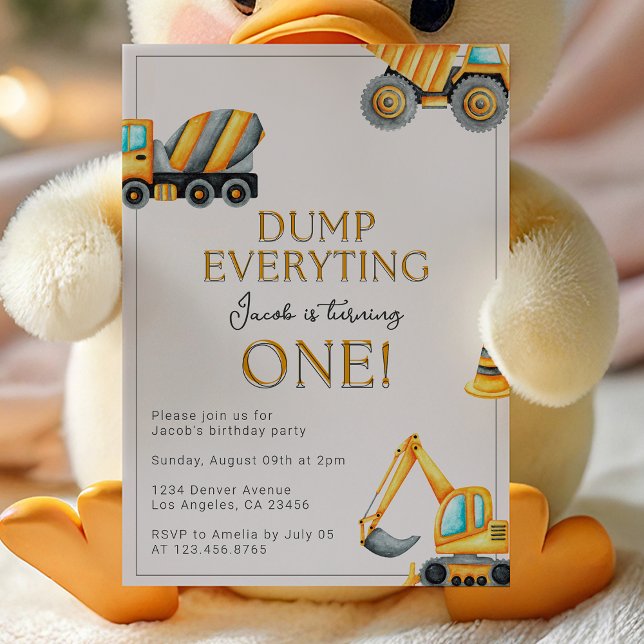 Construction Dump Everything 1st Birthday Invitation (Creator Uploaded)