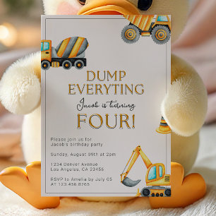 Construction Dump Everything 4th Birthday Invitation