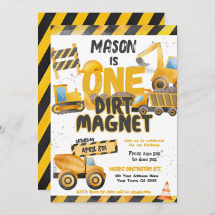 Construction, Dump Truck 1st Birthday Invitation