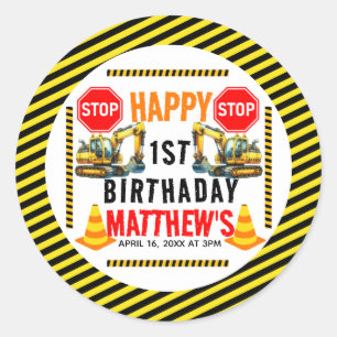 Construction Dump Truck 1st Birthday Party Classic Round Sticker