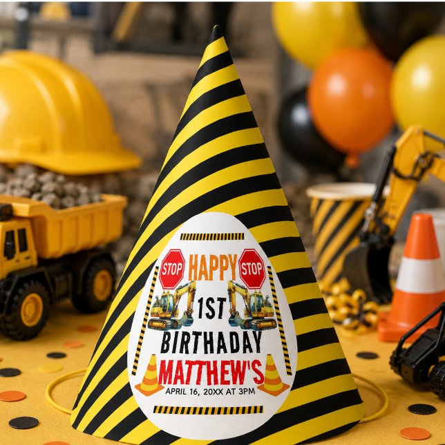 Construction Dump Truck 1st Birthday Party Hat (Construction Dump Truck 1st Birthday Party Hat)