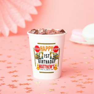 Construction Dump Truck 1st Birthday Party Paper Cups