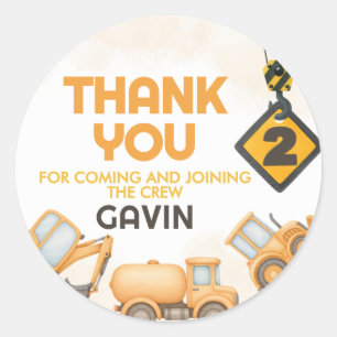 Construction Dump Truck 2nd Birthday Party Classic Round Sticker