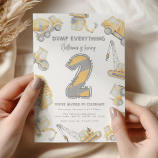 Construction Dump Truck 2nd Birthday Party Invitation