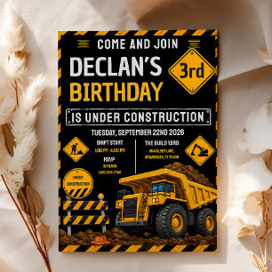 Construction Dump Truck 3rd Birthday Invitation