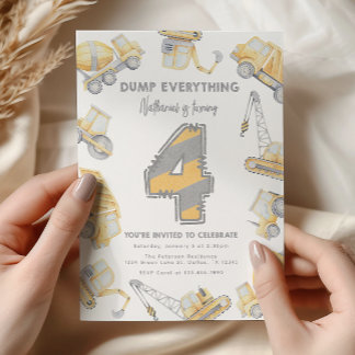 Construction Dump Truck 4th Birthday Party Invitation