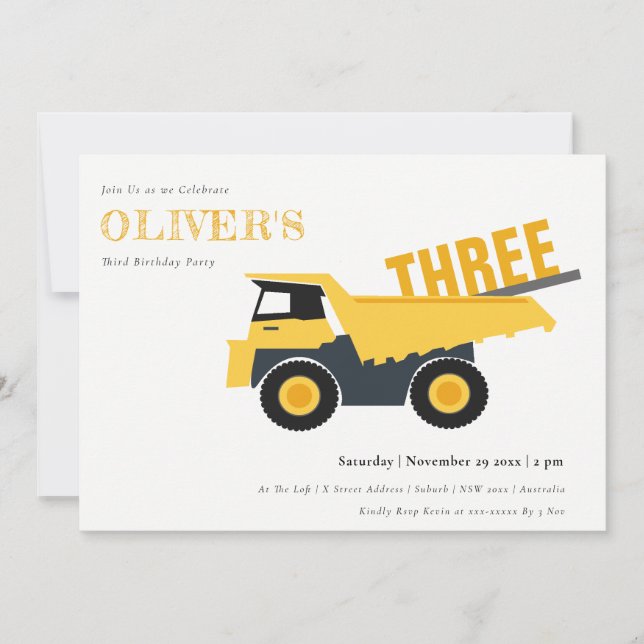 Construction Dump Truck Any Age Birthday Invite (Front)
