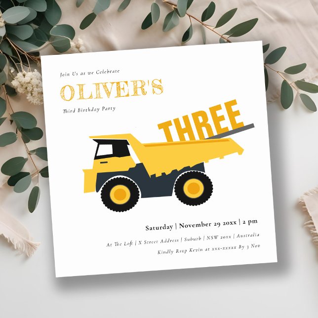 Construction Dump Truck Any Age Kids Birthday Invitation (Creator Uploaded)