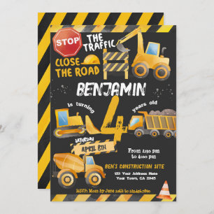 Construction, Dump Truck Birthday Invitation