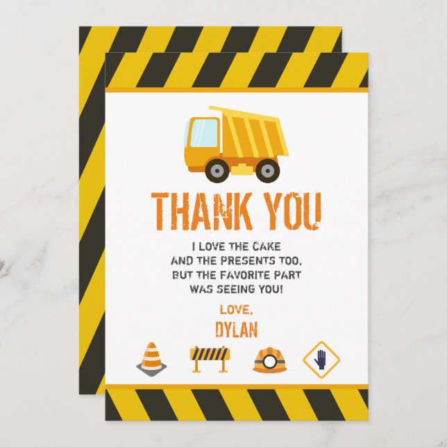 Construction Dump Truck Birthday Invitation (Front/Back)