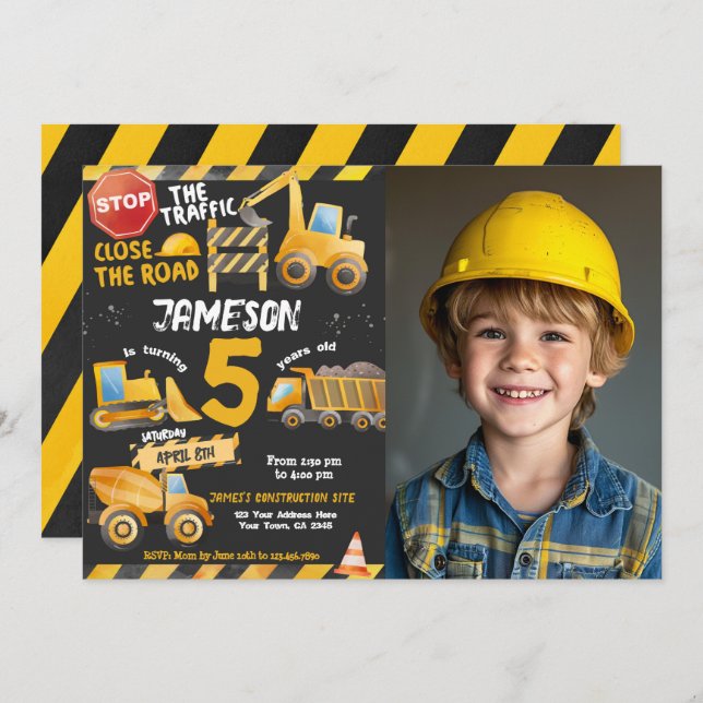 Construction, Dump Truck Birthday Invitation (Front/Back)