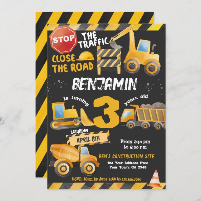 Construction, Dump Truck Birthday Invitation (Front/Back)