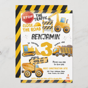 Construction, Dump Truck Birthday Invitation