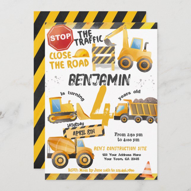 Construction, Dump Truck Birthday Invitation (Front/Back)