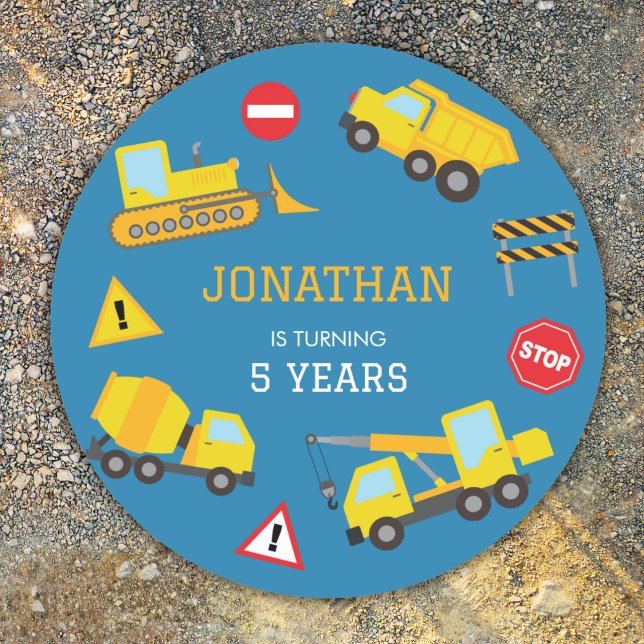 Construction Dump Truck birthday invitation Classic Round Sticker (Creator Uploaded)