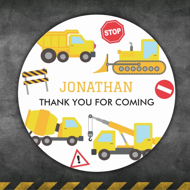 Construction Dump Truck birthday invitation Classic Round Sticker (Creator Uploaded)