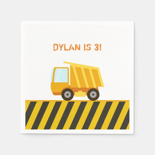 Construction Dump Truck Birthday Napkin (Front)