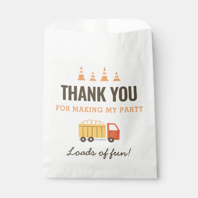 Construction Dump Truck Birthday Party Favour Bags (Front)