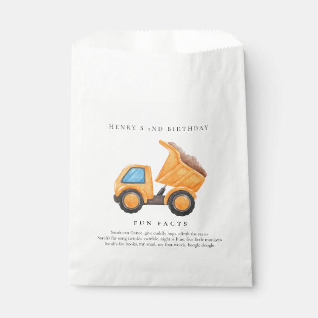 Construction Dump Truck Birthday Party Favour Bags (Front)